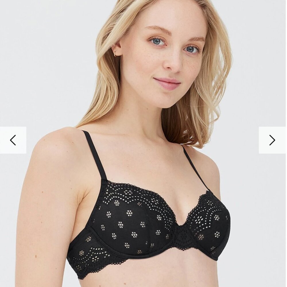 Smitten Eyelet Unlined Underwire‎ Bra, Black, 36C NWT